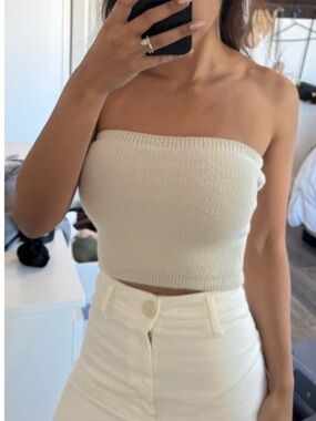 Zara Cream Strapless Fuzzy Sweater Tube Top